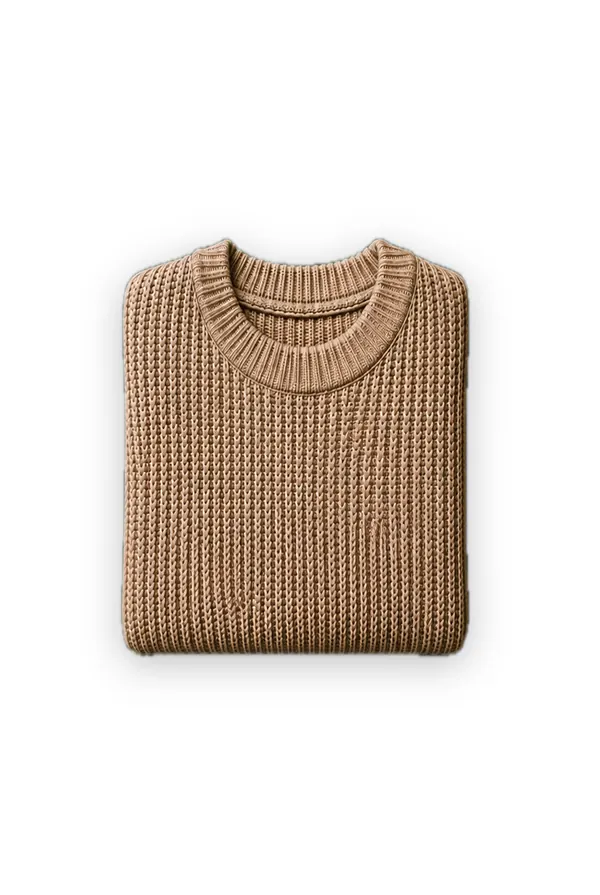 After: the same jumper on a clean white studio background with a soft shadow.